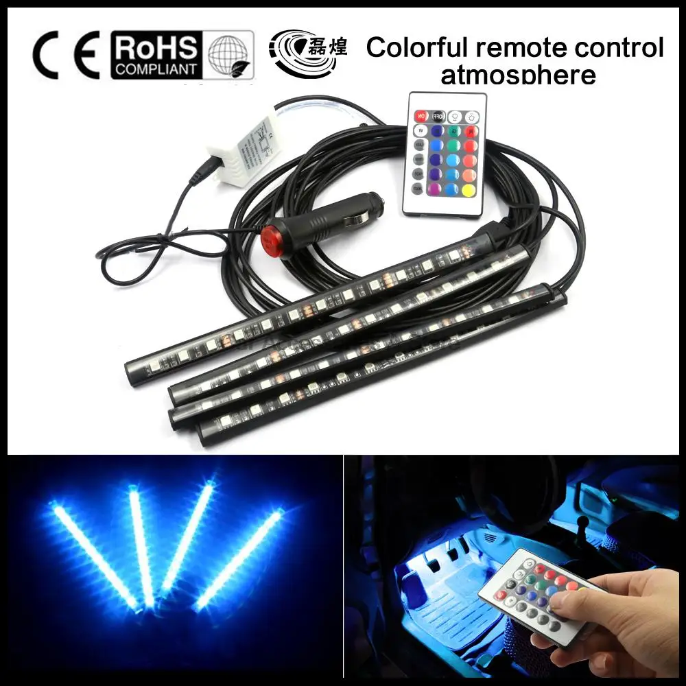 

2016 7 Color Flexible Car Styling RGB LED Strip Light Car Interior Light with Remote Control Atmosphere Decoration Lamp