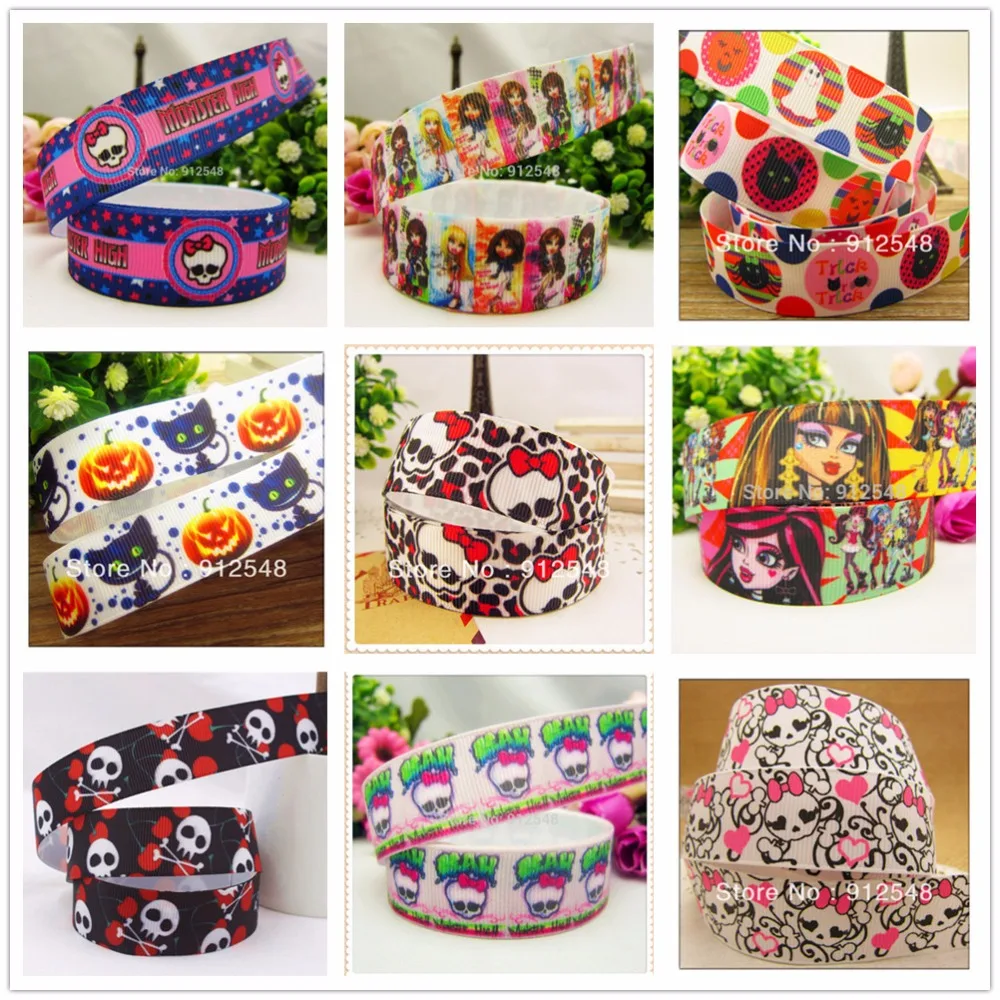 

OOOT BAORJCT 7/8'' (22mm) 10yard/lot printed Grosgrain cartoon Halloween ribbon Polyester haribow accessory gift pack,md71433