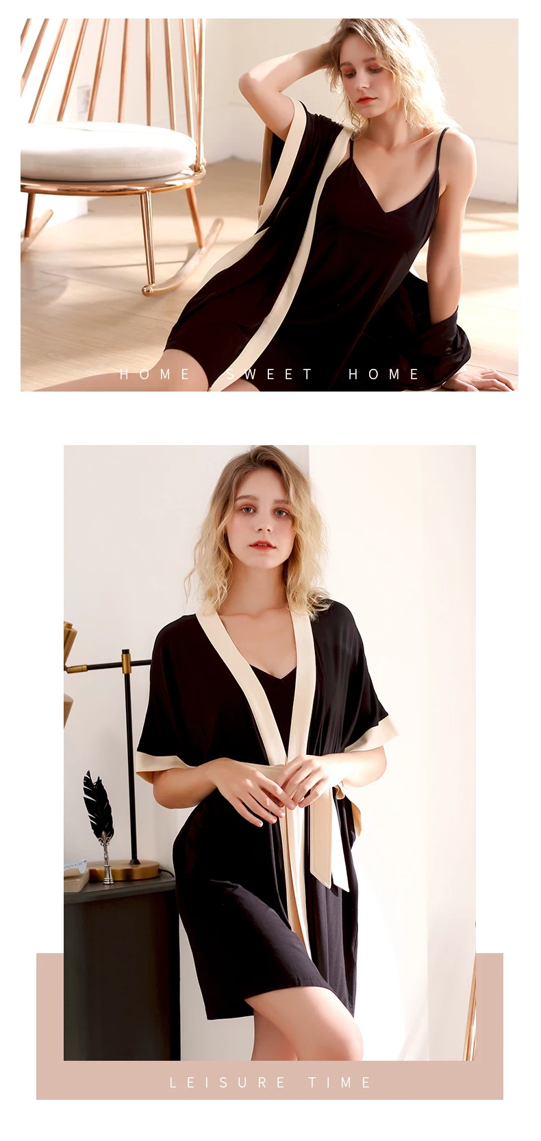 Ночной комплект Модные женские комплекты для сна однотонная японская Стильная черная Модальная ткань мягкая дышащая Ночная сорочка комплект халатов