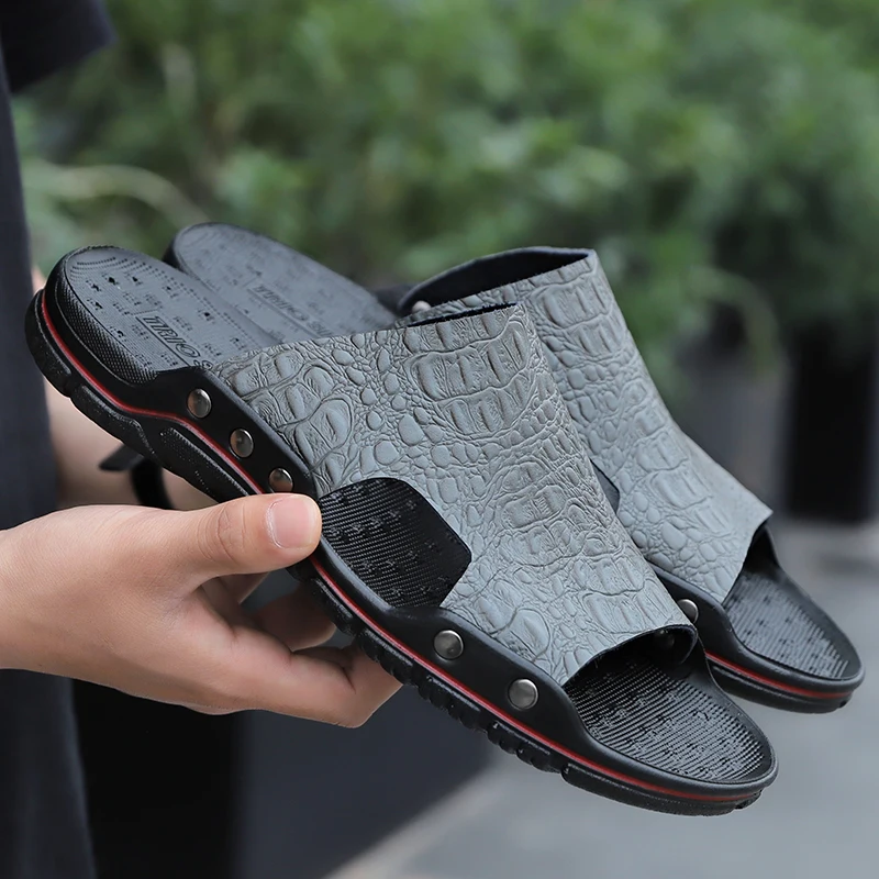 

big size 48 Summer Shoes genuine leather Men Sandals Slip-on Leather Beach Mens Slippers Platform Male Sandals Rubber Shoes l5