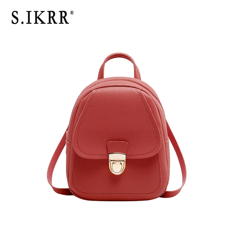 S.IKRR Women PU Small Backpack Waterproof New Brand Designer Shoulder Bag Female Daypack Travel bags Solid Mini Casual Bags