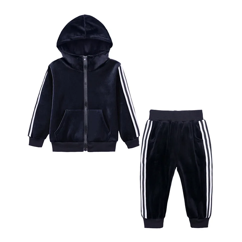 Детский спортивный костюм для девочек, осенне-зимняя одежда для маленьких девочек, комплекты одежды для маленьких мальчиков, детский повседневный комплект для девочек 3, 4, 6, 7, 8 лет - Цвет: Black