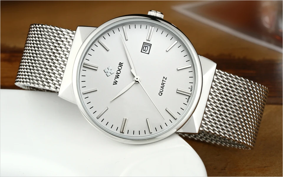 Wwoor Мужские часы Элитный бренд спорт Бизнес часы Для мужчин Дата кварцевые часы мужской пояс сетки Повседневное наручные часы Relogio Masculino