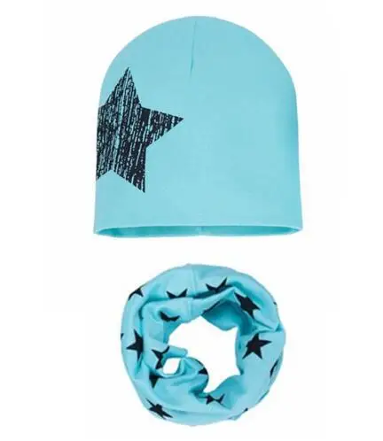 star light blue Г. Весенний Детский комплект с шапкой, осенне-зимний шарф с воротником для мальчиков и девочек, теплый шейный платок, детские вязаные шапки, комплекты хлопковая детская шапка, шарф - Цвет: star light blue
