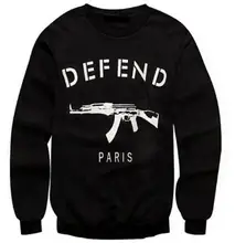 Frauen/Männer Schwarz Sweatshirts VERTEIDIGEN PARIS AK47 Automatische gewehre drucken Hiphop Sweatshirt 3D Crewneck Unisex Hoodies Tops