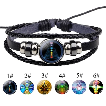 

Seven Chakra Yoga Bracelet Reiki Healing Spiritual Jewelry Black Leather Bracelets Men Women Woven Bracelet