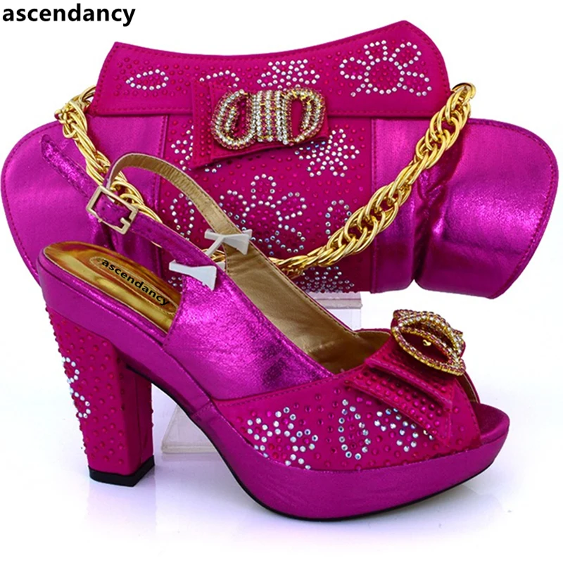 Latest Fuchsia Color Italian Shoes and Bags To Match Shoes with Bag Set