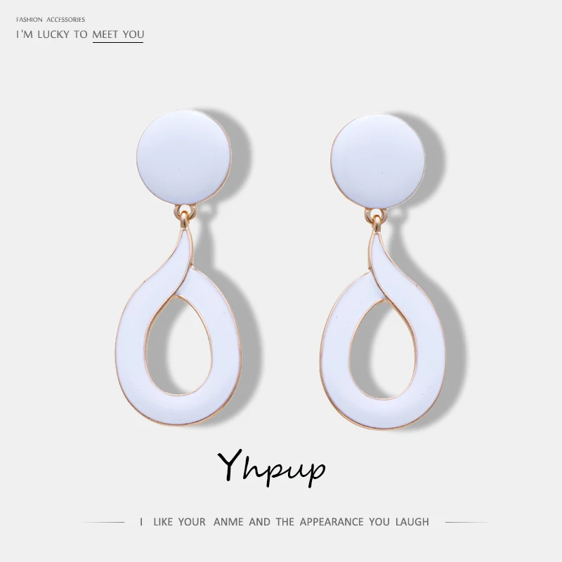 Yhpup модные серьги из цинкового сплава с белой эмалью массивные геометрические длинные уникальные дизайнерские классические трендовые серьги ювелирные изделия