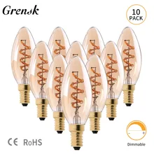 Grensk C35 Led Edison Bulb Dimmable Spiral Vintage Light Bulb E14 Retro Led Filament Light Bulbs 2200k 3W Lamp Lamparas Ampoule Grensk C35 Led Edison Bulb Dimmable Spiral Vintage Light Bulb E14 Retro Led Filament Light Bulbs 2200k 3W Lamp Lamparas Ampoule