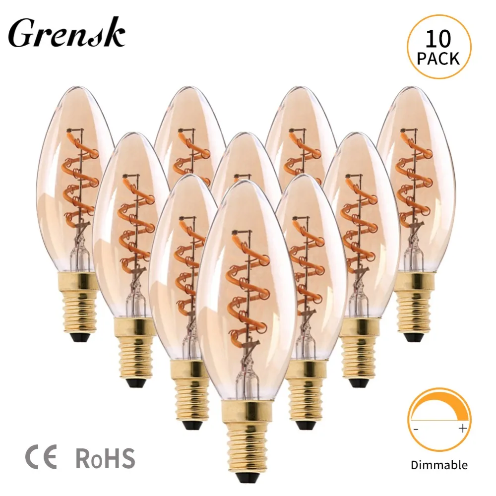 Винтажная Светодиодная лампа Grensk C35 с регулируемой яркостью E14 2200 k 3 Вт|led filament light