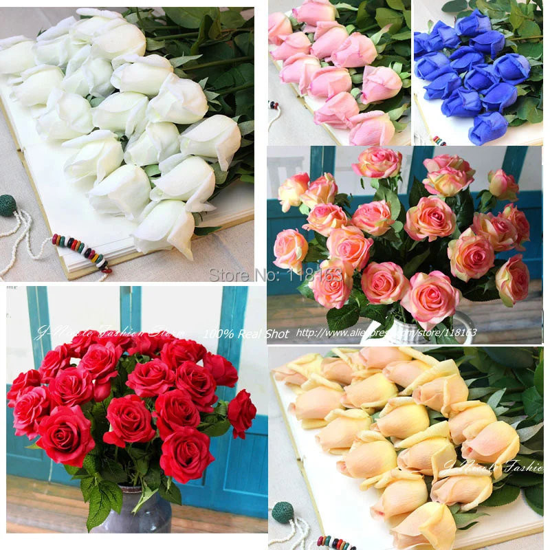 Real Touch Silk Gluing PU Roses Artificial Decorative Flowers Home or