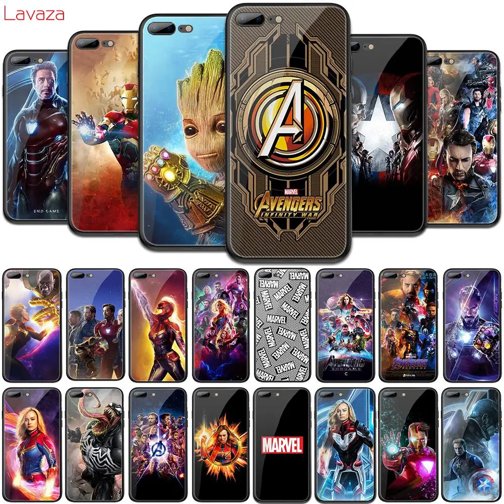 

Lavaza Marvel MCU Avengers Endgame Tempered Glass TPU Cover for iPhone 6 6S 7 8 Plus 5 5S SE XR X XS 11 Pro MAX Case