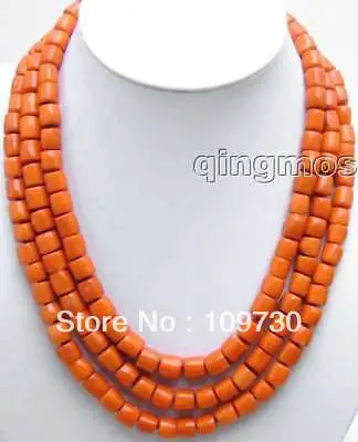 

Jewelry 00912 GENUINE 3 Strands 12MM Thick Slice Pink Coral Necklace