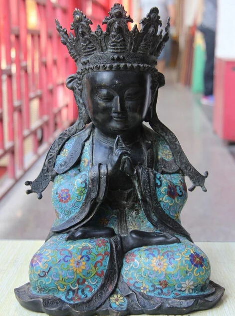 

005190 Tibet Buddhism Bronze Cloisonne Seat Kwan-yin Guanyin Tathagata Buddha Statue