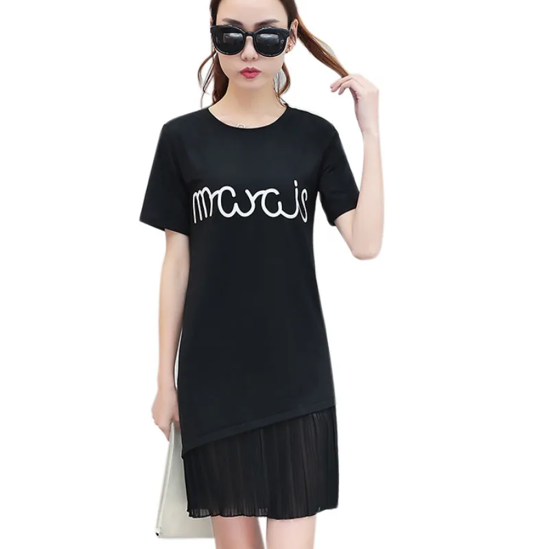 

Summer O-Neck Long T-Shirt Dress Women Patchwork Print Dresses Short Sleeve Casual Loose Streetwear Sundress