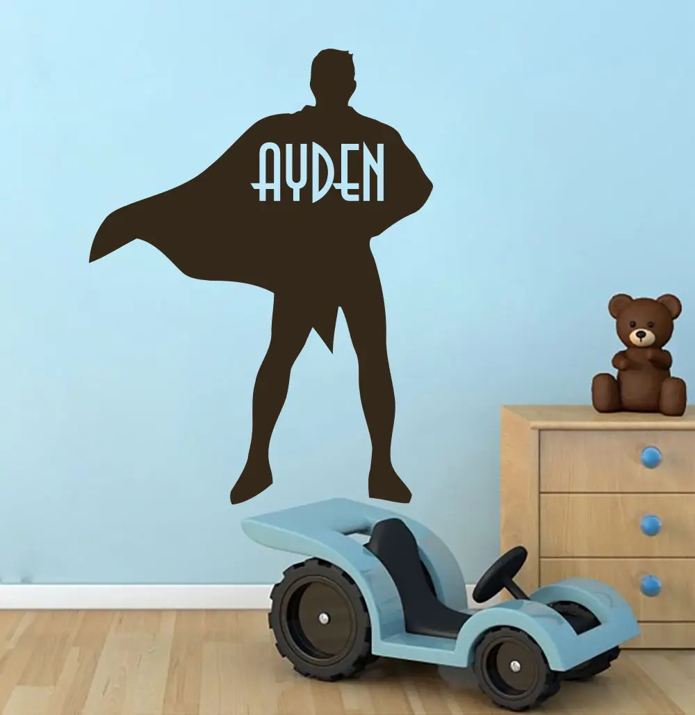 Personalized Name Wall Decals Sport Superhero Decal Boy Nursery Decor