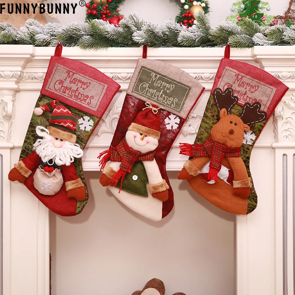 

FUNNYBUNNY Santa Claus Snowman Elk Christmas Stocking Children Gift Bags Festival Showcase Hanging Ornament Home Decorations