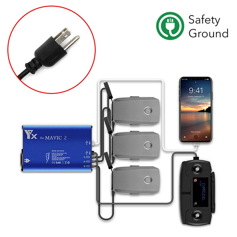 

Mavic 2 Drone Rapid Battery Charger 5in1 Parallel Power Safety Charging Hub for DJI Mavic 2 Zoom/Pro Intelligent Battery