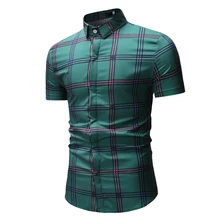 Модные популярные клетчатые дизайнерские короткие рубашки для мужчин весна лето приталенная Мужская рубашка с коротким рукавом Новое поступление YS20