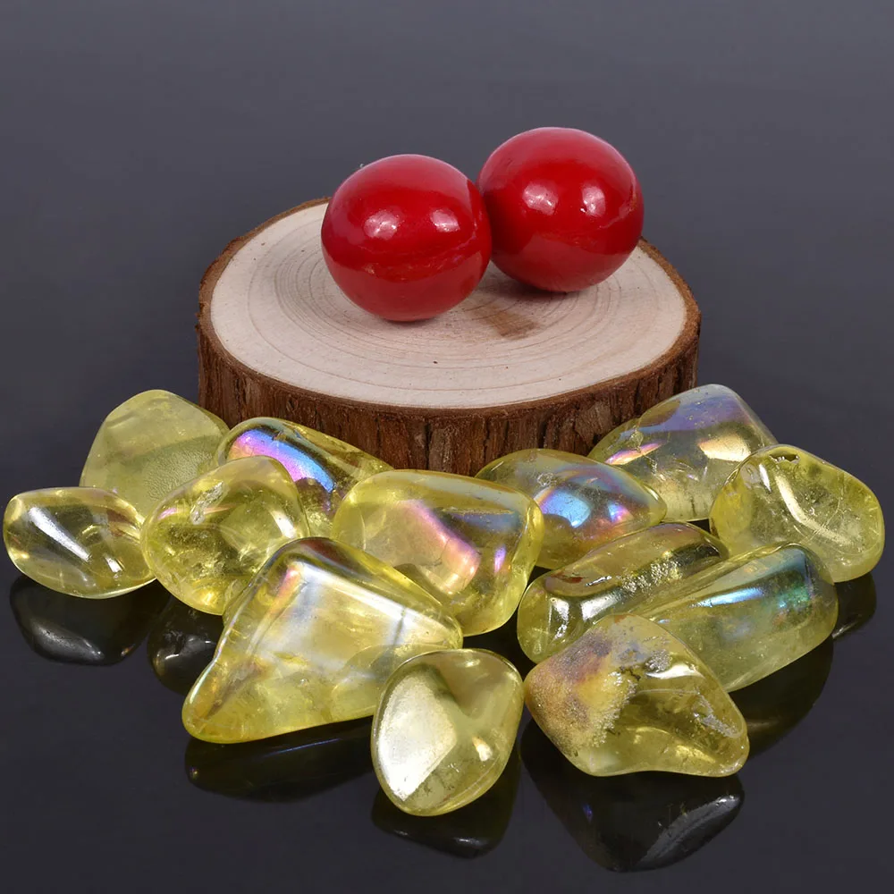 

Natural Quartz Electroplating Yellow Gravel Crystal Colorful Angel Aura Breakstone Minerals Healing Energy Decoration wholesale