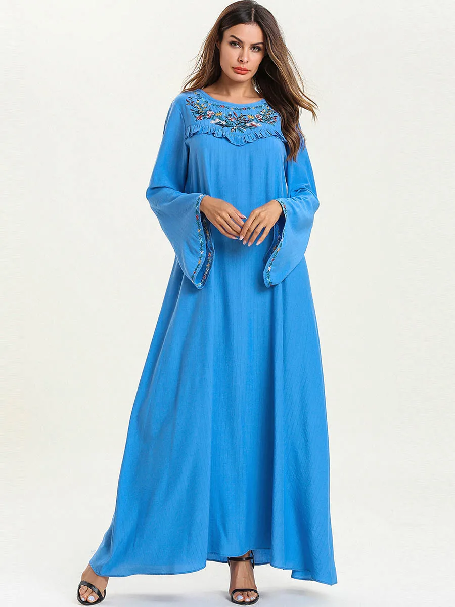 

4XL Muslim Women Abaya Dresses Bat Sleeve Maxi Abaya Jalabiya Islamic Women Embroidery Dress Clothing 7612#