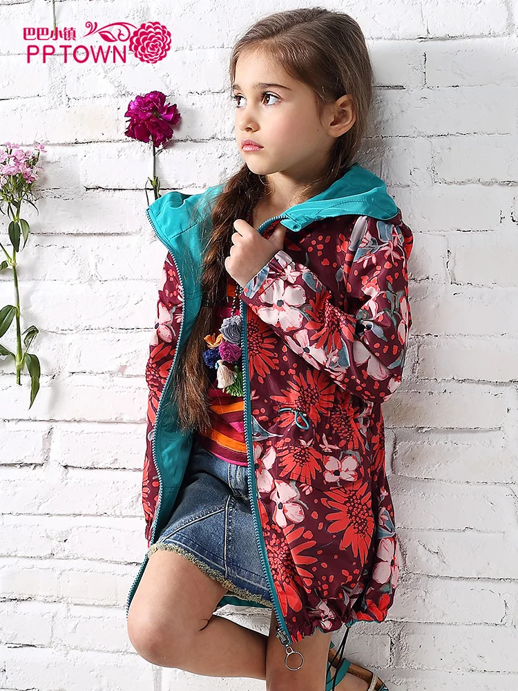 

Girls autumn and winter 2019 new long coat fashion hooded windbreaker girl double-faced jacket
