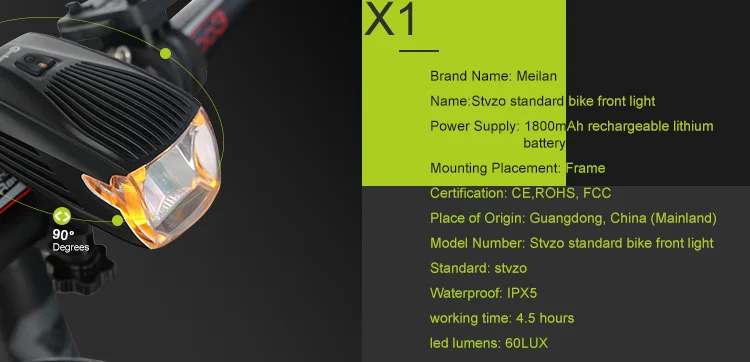 Excellent Meilan X1 Bike Light USB Rechargeable Tail Lamp Bicycle Bike Led Front Light 16 LED Smart Led lamp ROHS CE Germany Stvzo 1