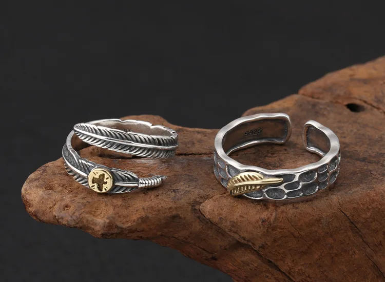 Пара Регулируемая кольцо 925 пробы Серебряные ювелирные изделия Для мужчин Для женщин индийский перо кольцо открытие Рождественский подарок ювелирные изделия R02