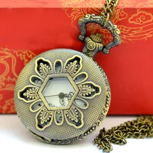 Бронзовые винтажные кварцевые карманные часы дизайн тренд шестиугольные полые Подсолнух кварцевые карманные часы с necklace ем 9012