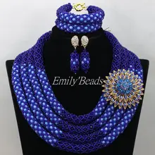 Женские ожерелья ручной работы с синими кристаллами, нигерийские Свадебные африканские бусы, комплект ювелирных изделий,, AIJ968