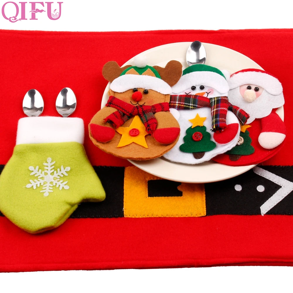 

QIFU 3pcs/lot Merry Christmas Ornaments Christmas Decorations For Home 2019 Navidad Santa Claus Christmas Decor Cutlery New Year