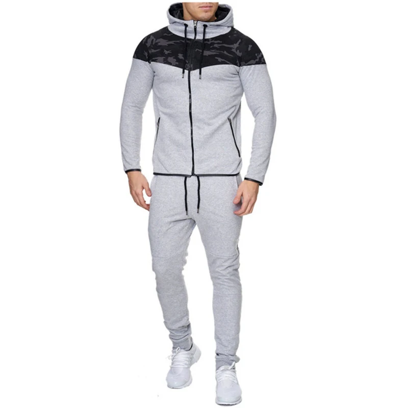 Tracksuit Men Set Spring 2019 Packwork Print Sweatshirt Top Pants Sets