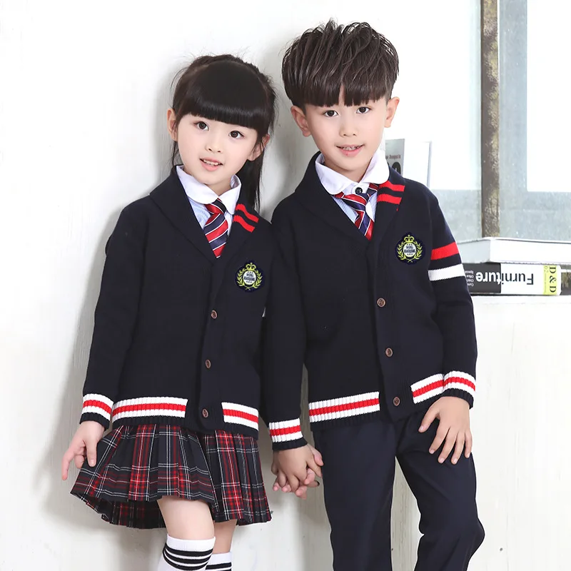 

School Uniforms For boys and girls children's Autumn Winter Sweaters knitted Cardigan Suits Students School Outfit Clothes