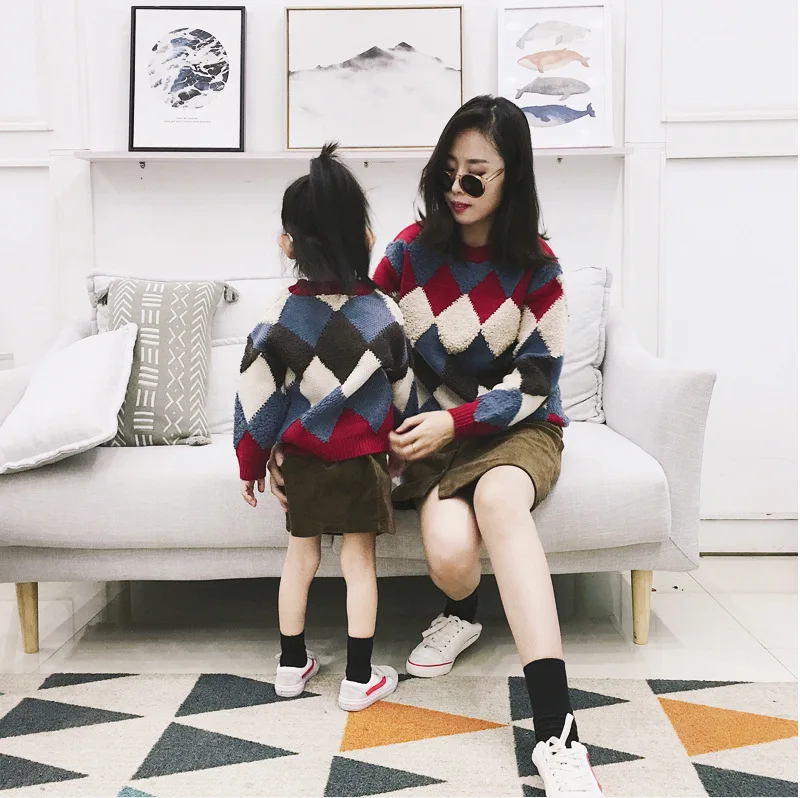 

Christmas family matching clothes mother daughter mom mommy me family look knit wear sweaters pullover women couple outfits 37