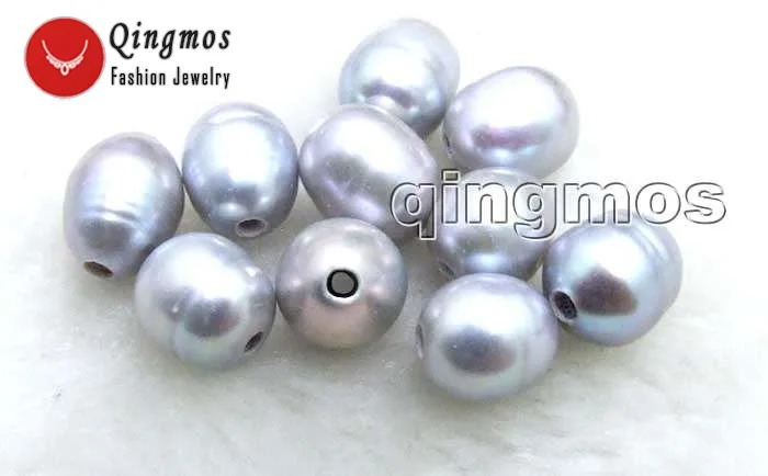 

Qingmos Wholesale 10 Pieces Natural 2mm Hole Pearl 10-11mm Gray Rice or Drop Beads for Jewelry Making Necklace Pendant-los645