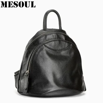 

MESOUL 100% Soft Genuine Leather Backpacks Women Bag High Quality Schoolbag Fashion Travel Backpack Small Girls School Backpack