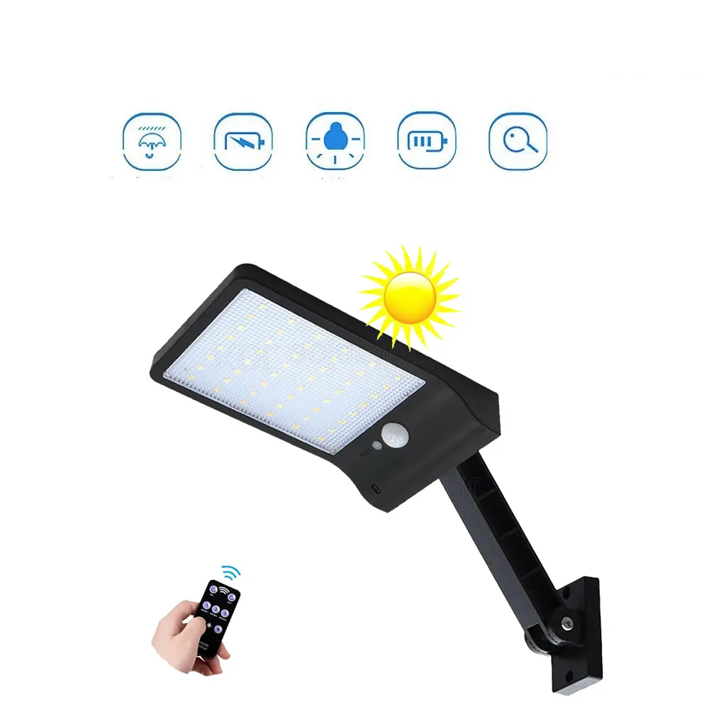 

remote control rotate bracket solar street light 48 LED Solar Powered Wall Light PIR Motion Sensor Street Outdoor IP65 Waterproo