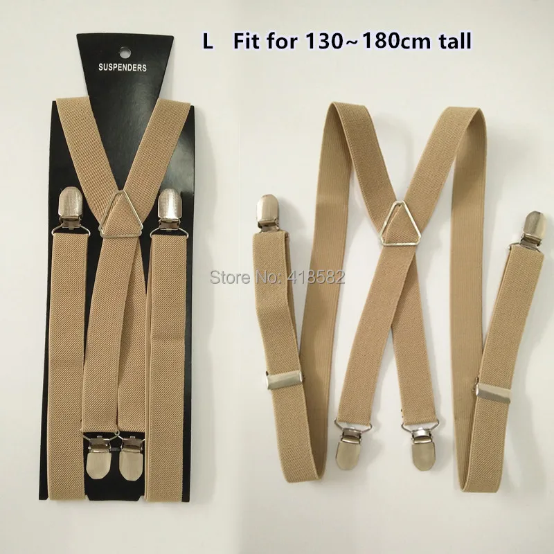 BD002-Light khaki tan braces 4 clips Men Suspenders 4 sizes for boys and girls men and women X-back suspenders