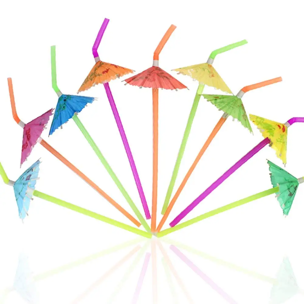 

120Pcs Umbrella Disposable Bendy Drinking Straws For Luau Hawaii Beach Party