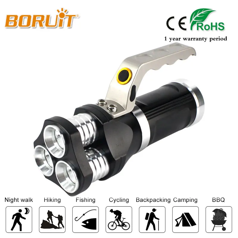 

BORUIT 3800LM T6 LED Flashlight Rechargable Tactical Torch Light Emergency Portable Lantern By 18650 Hunting Fishing Flashlamps