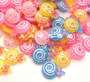 

20pcs/lot kawaii flat back Resin Lollipop with Bowknot cabochons home decor diy phone decoration Around:15*20mm
