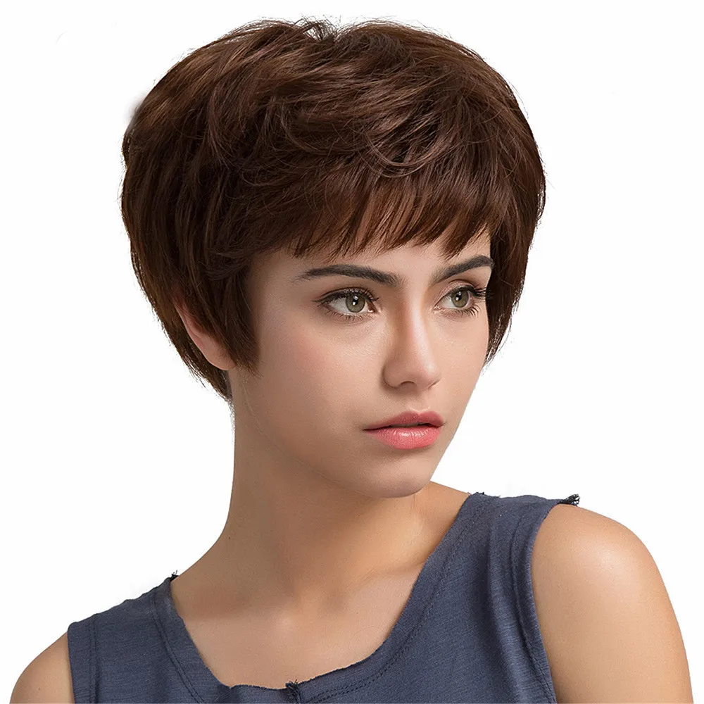 

New women synthetic Short Wig 8 Inch Human hair Human Hair wig Wave Human Hair Female Wigs0928