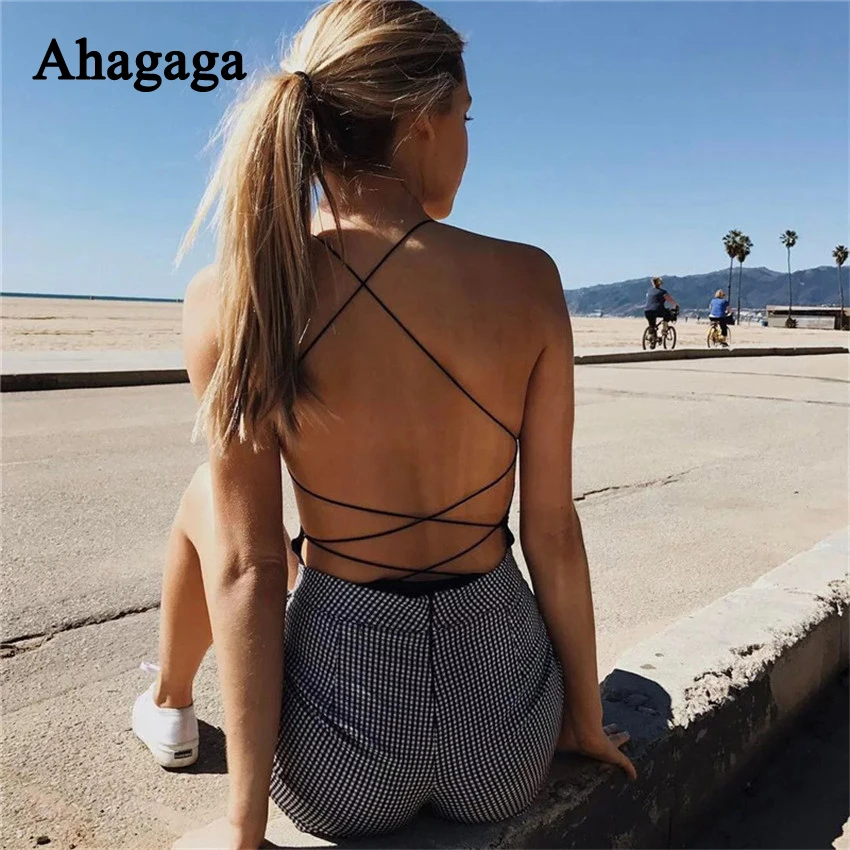 Ahagaga 2019 весенне-летние комбинезоны женские модные однотонные сексуальные