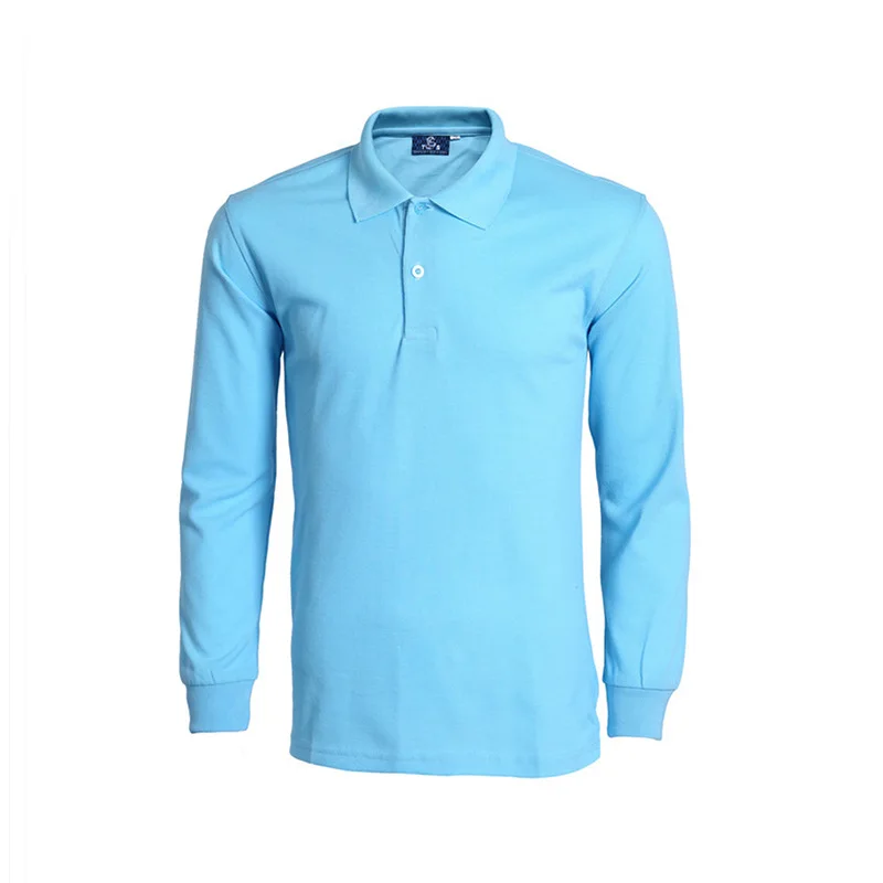 Модная мужская рубашка поло Homme, новинка, приталенная рубашка поло с длинным рукавом, Повседневная дышащая мужская рубашка Поло - Цвет: Lake Blue