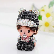 New Arrival Exquisite Creative Keyring Full Rhinestone Cute Cartoon Monchhichi Keychains For Women Gift Purse Bag Charm Jewelry