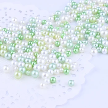 

3-6mm Light Green Series Mix Size Imitation No Hole Pearl Round Beads For DIY Nail Art Decoration