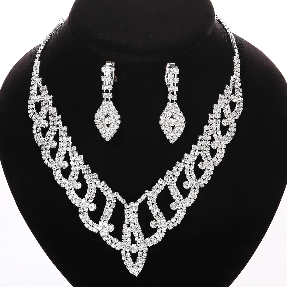 High quality classic bride jewelry sets gold plating fashion crystal necklaces+earrings/set for