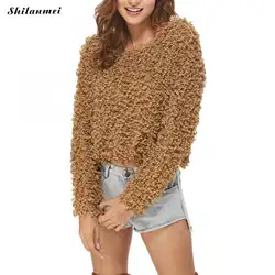 2019 новый модный теплый лоскутный однотонный хаки свободный женский свитер теплый свитер белая Осенняя верхняя одежда короткие женские