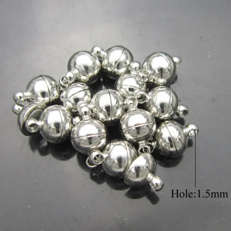 

Sliver Gold Jewelry Bracelet Necklace Round Beads Magnetic Clasp DIY Connectors Accessories Making Fittings 10pcs 6mm