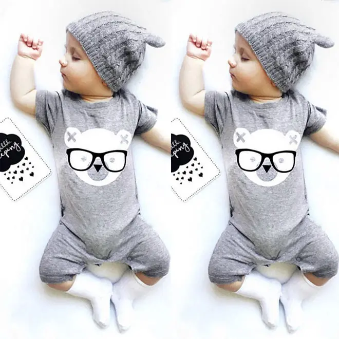 Комбинезон для новорожденных с коротким рукавом и принтом медведя|cotton rompers|cute